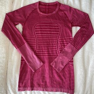 Lululemon Tight Fit Pink Striped Long-Sleeve